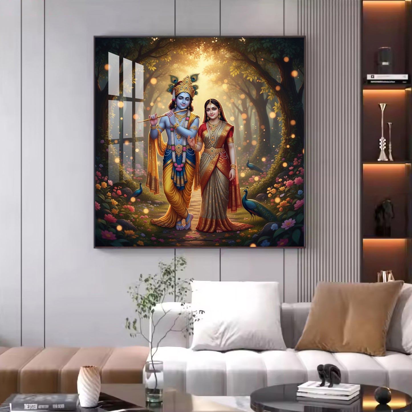 Jai Shree Radhe Krishna Glass Finish Square Wall Art