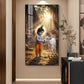 LIttle Krishna With Calf Glass Finish Vertical Wall Art