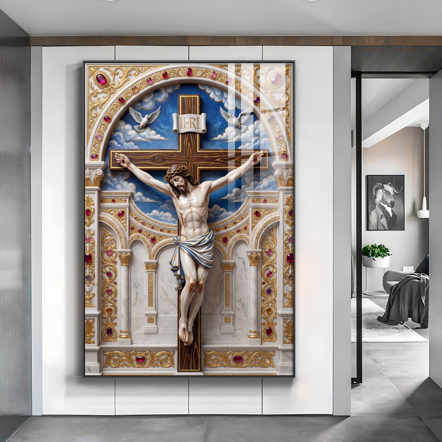 Embrace of the Cross Glass Finish Vertical Wall Art