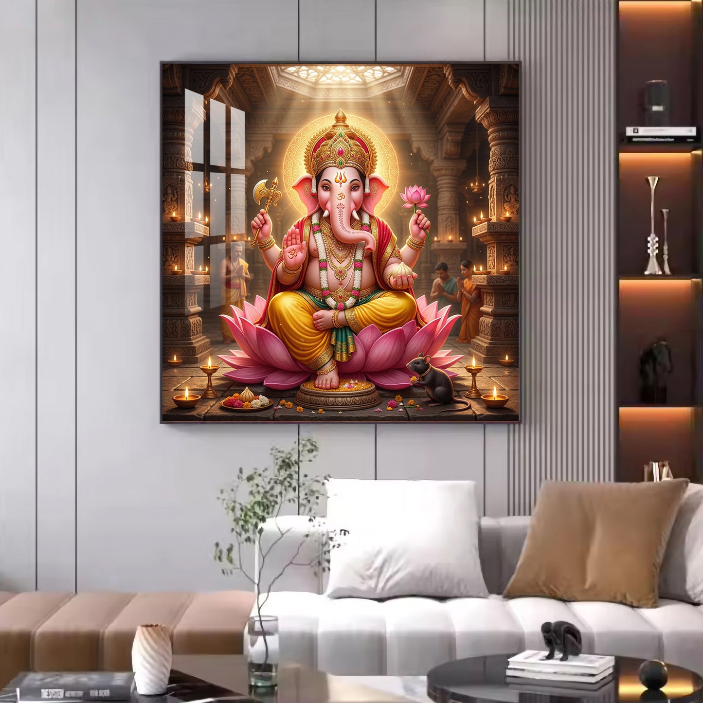 Ganapathi Glass Finish Square Wall Art