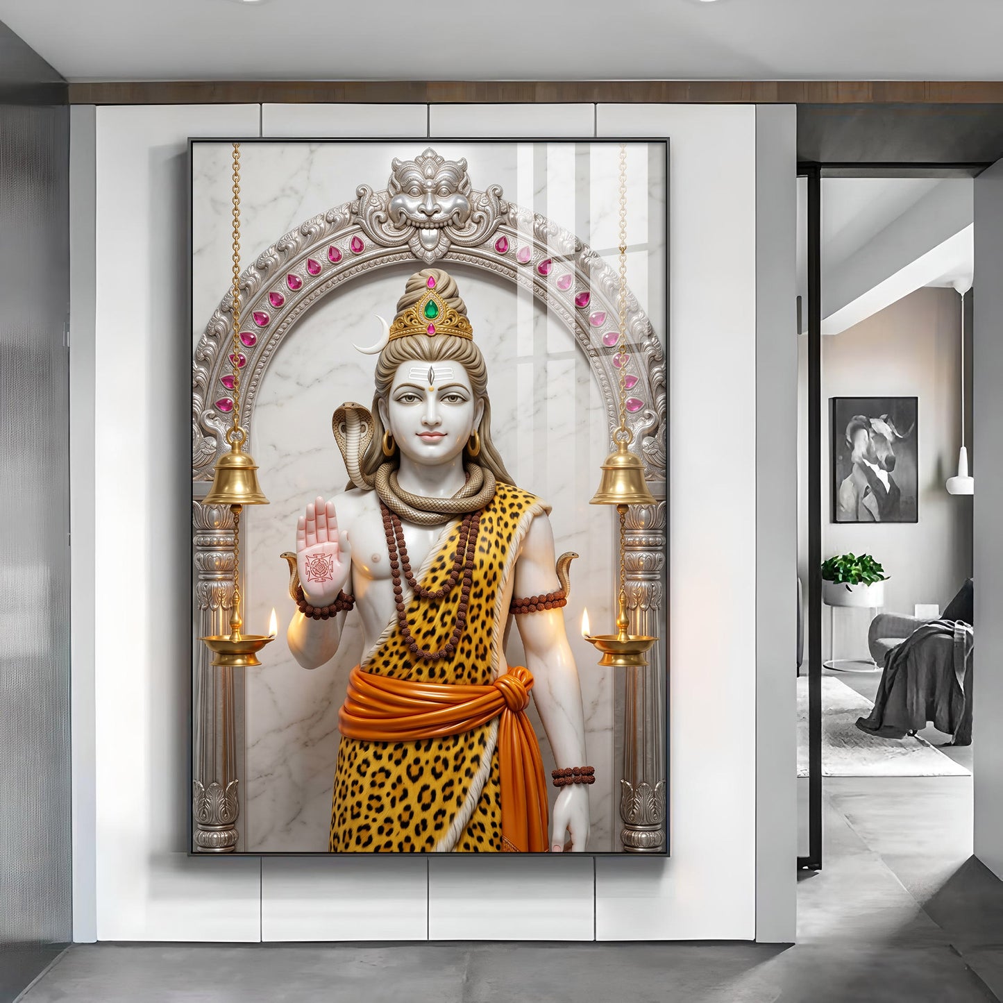 Lord Shiva In A Serene Pose Glass Finish Vertical Wall Art