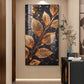 Sparkle Gold Foliage Leaves Glass Finish Vertical Wall Art
