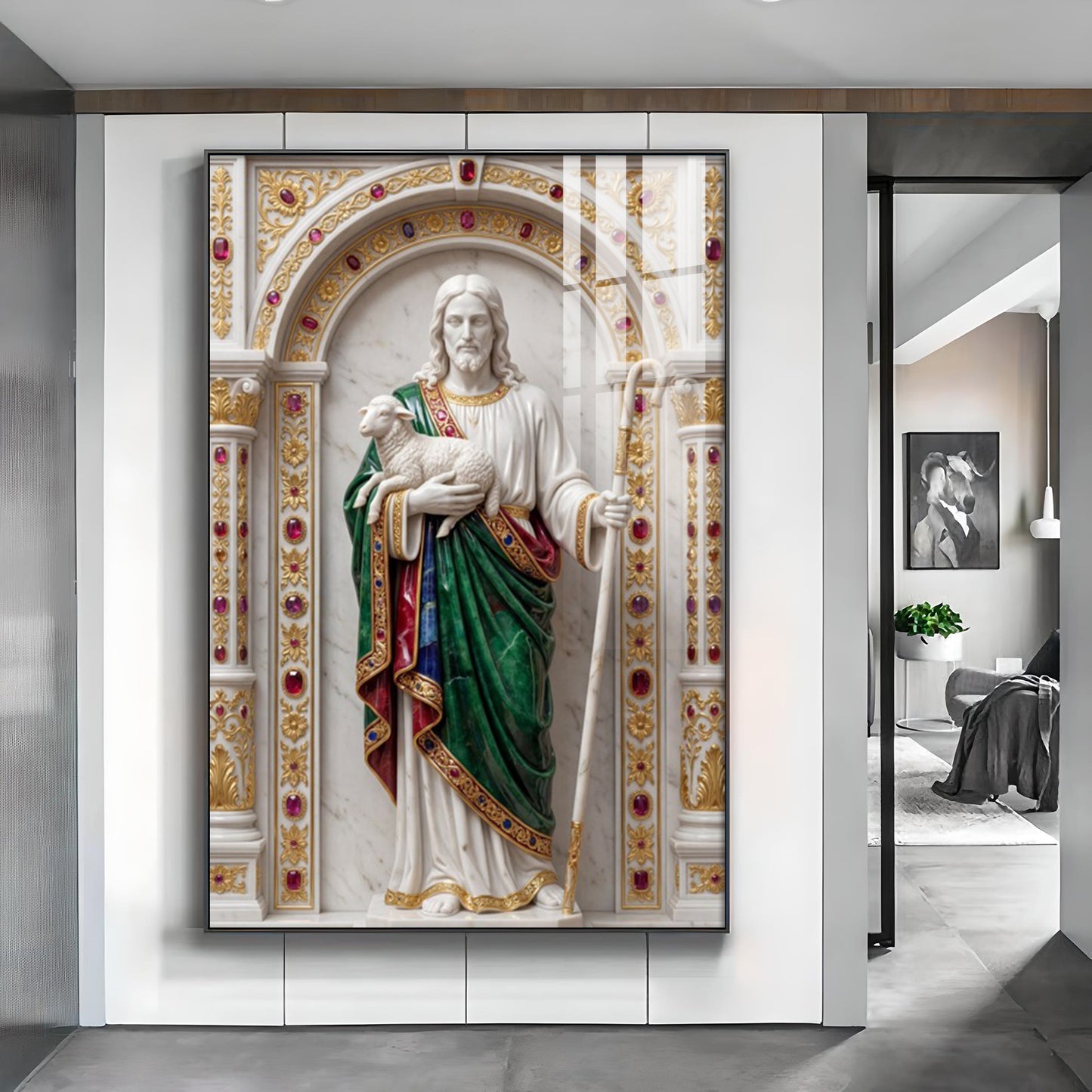 DIvine God jesus Glass Finish Vertical Wall Art
