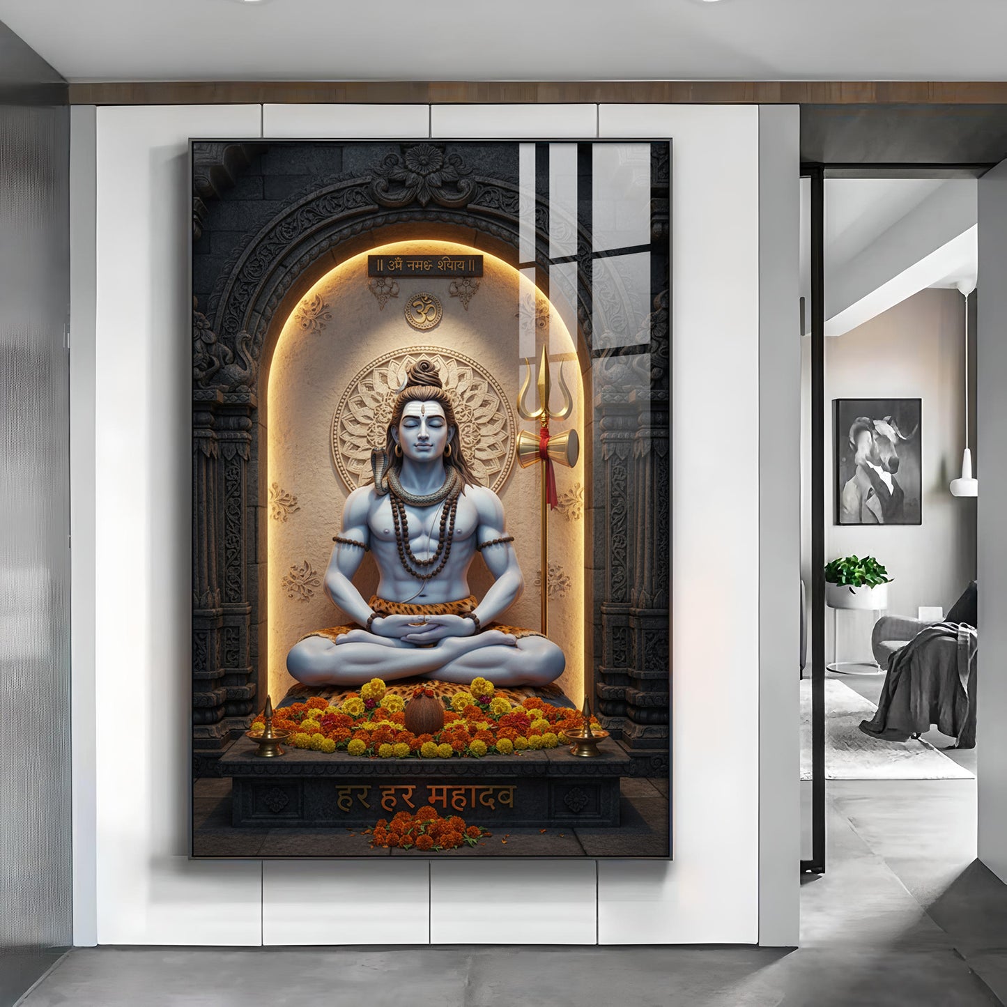 Lord Shiva In A Meditative Pose Glass Finish Vertical Wall Art