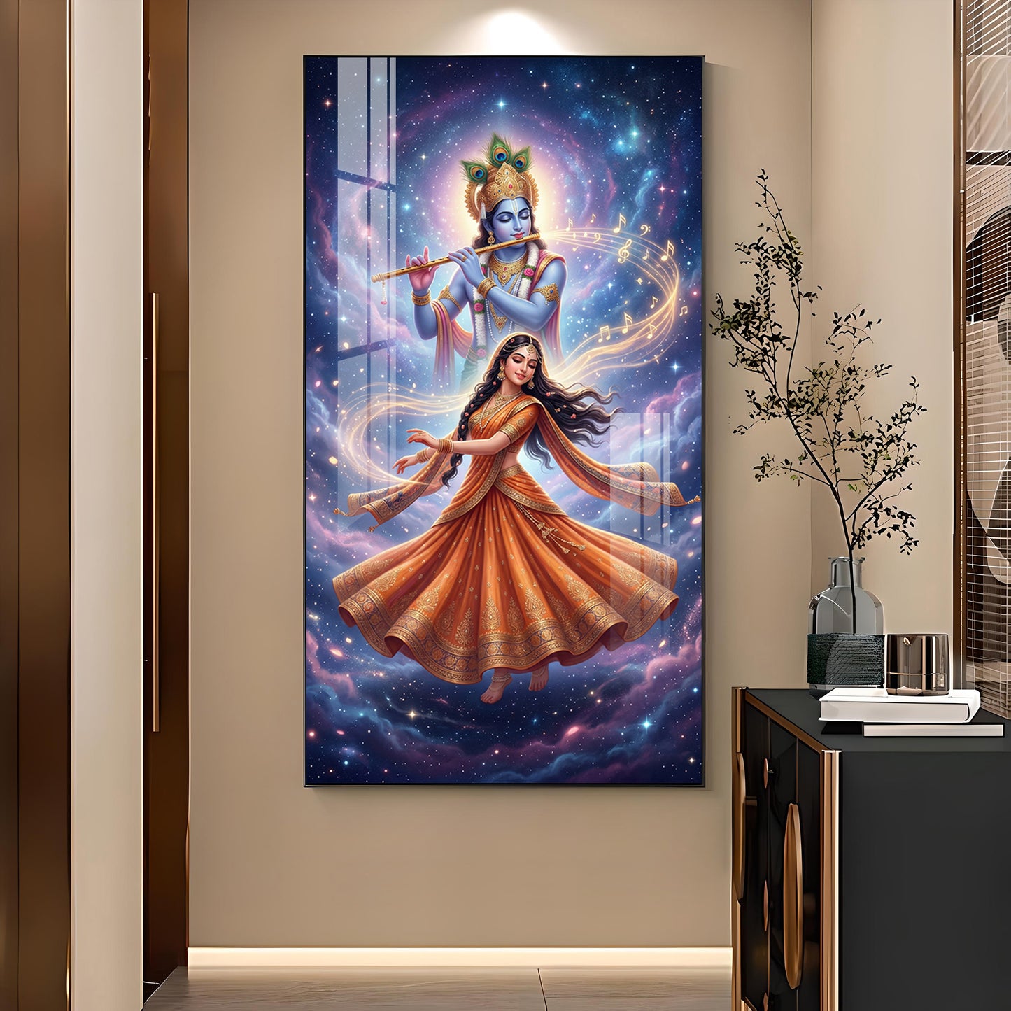 Meera Bai With Krishna Ji Glass Finish Vertical Wall Art