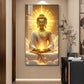 Golden Serenity Buddha Glass Finish Vertical Wall Art