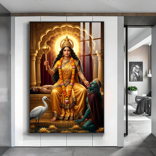 Goddess Baglamukhi Glass Finish Vertical Wall Art
