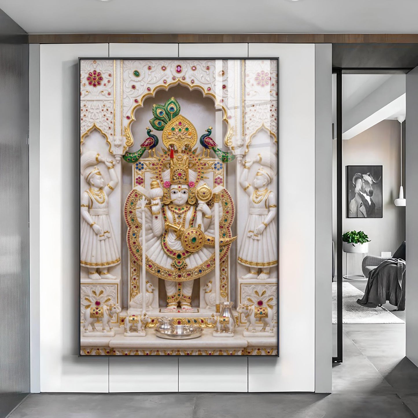 Shri Ranchor Raiji Glass Finish Vertical Wall Art