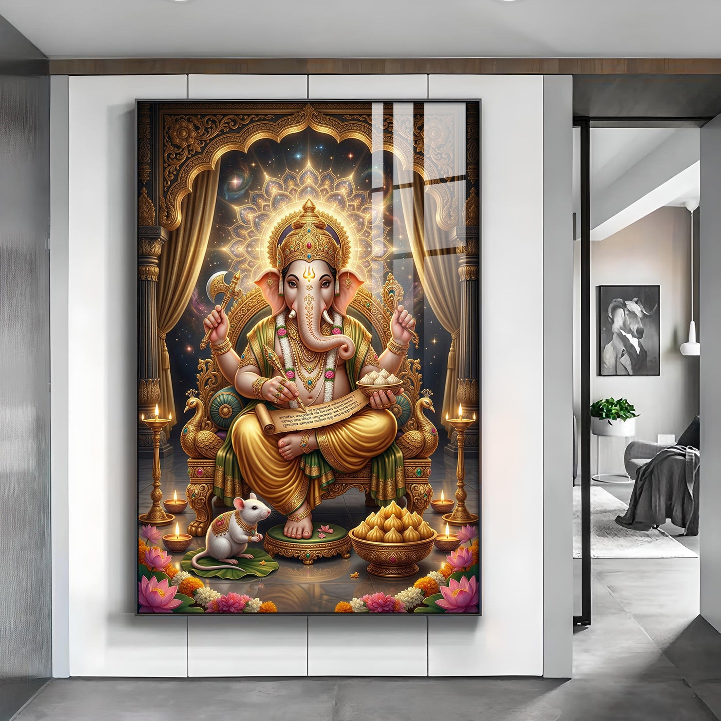 Jai Ganapathi Deva Glass Finish Vertical Wall Art