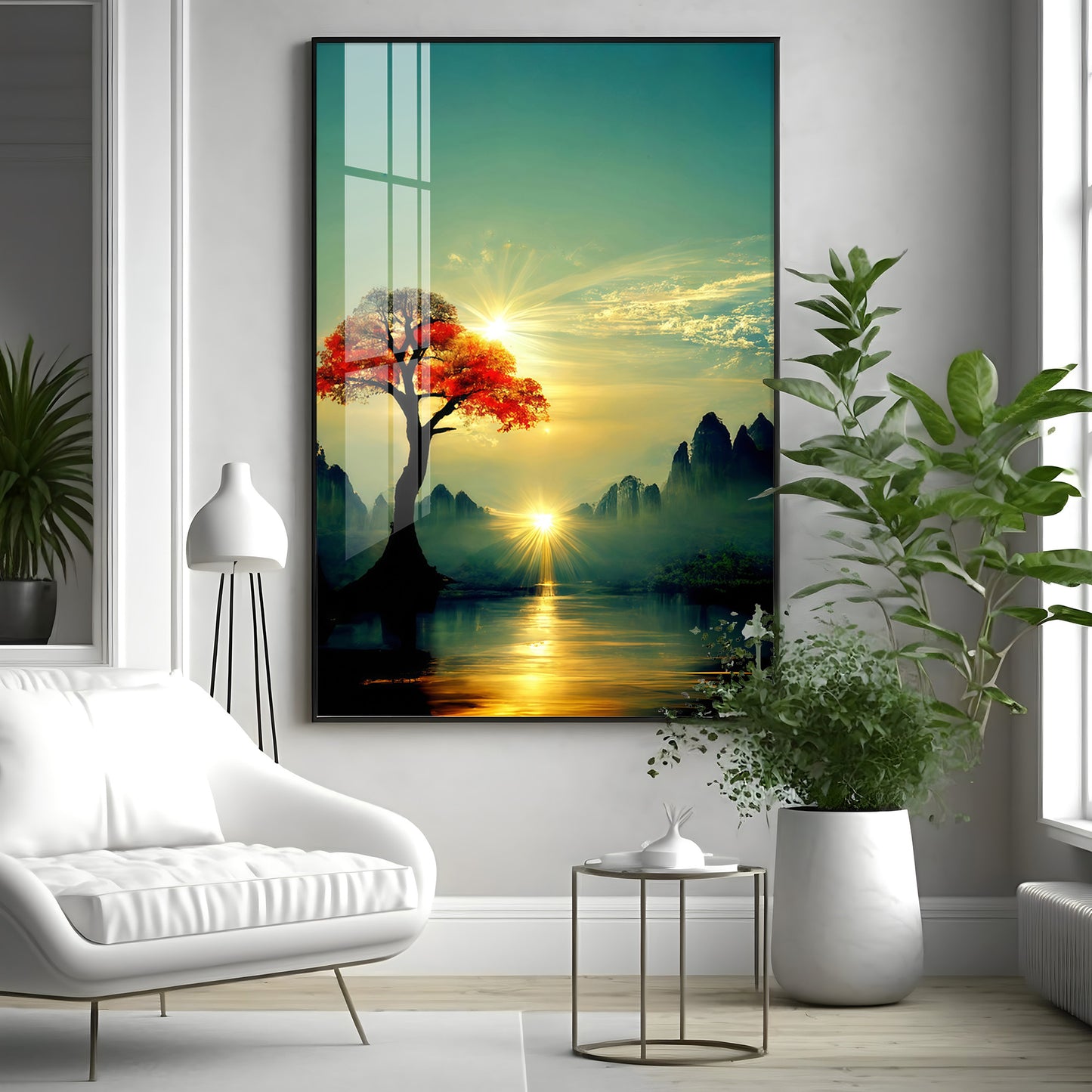 Golden Vista Glass Finish Vertical Wall Art