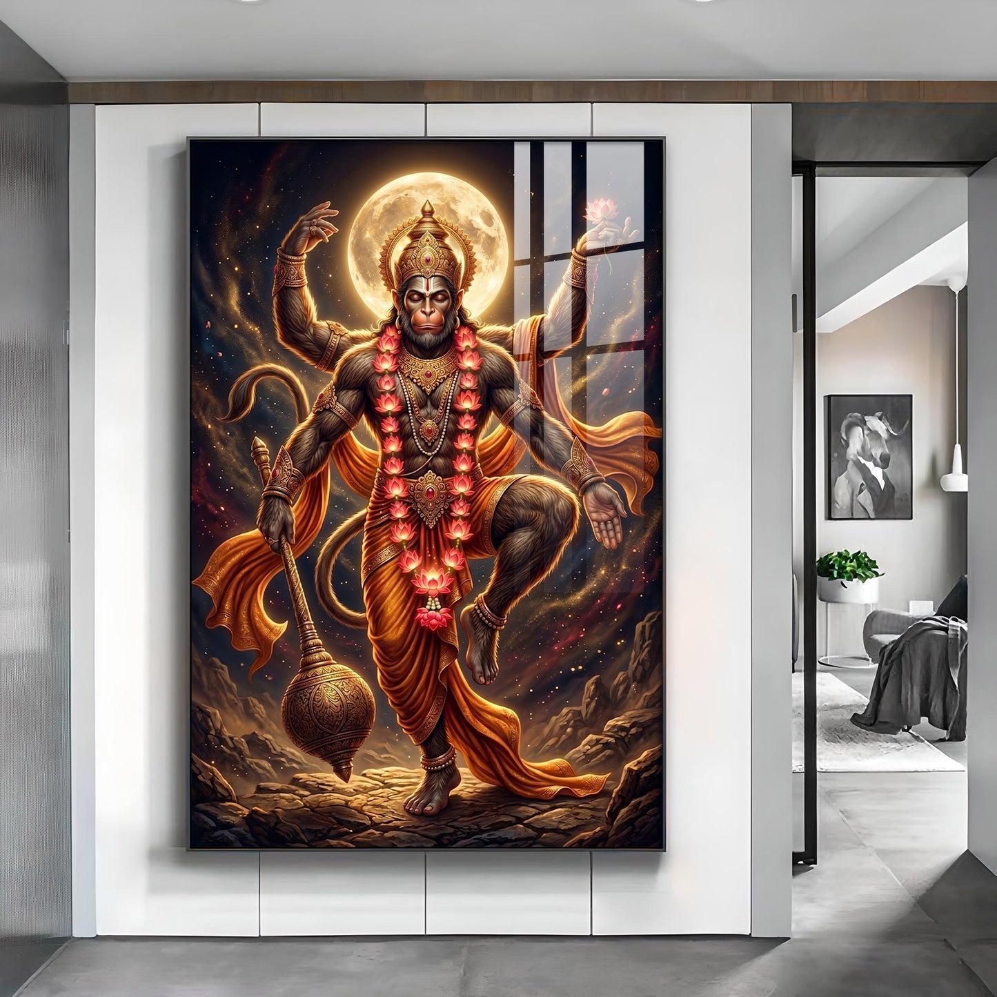 Divine Lord Hanuman Ji Glass Finish Vertical Wall Art