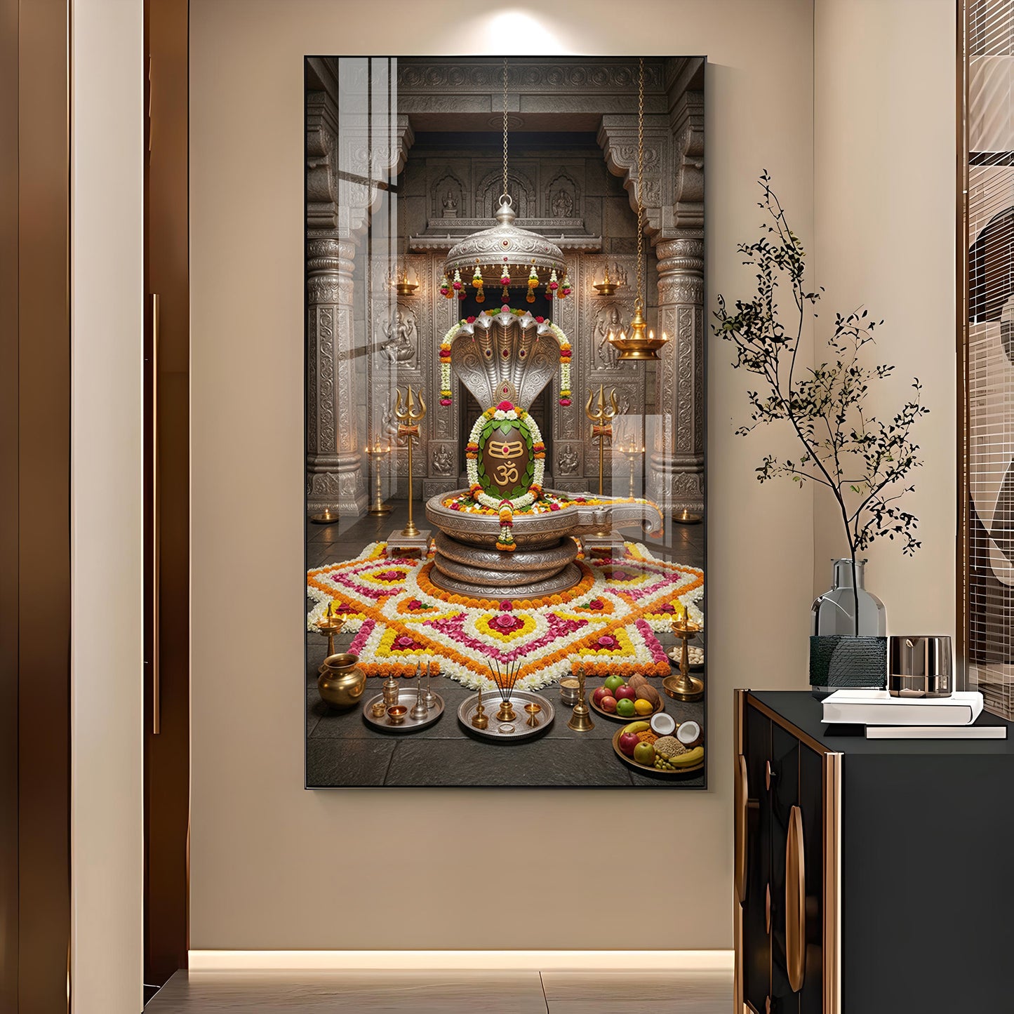 Divine Omkareshwar Jyotirlinga Glass Finish Vertical Wall Art