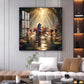Little Krishna With Sakha Glass Finish Square Wall Art