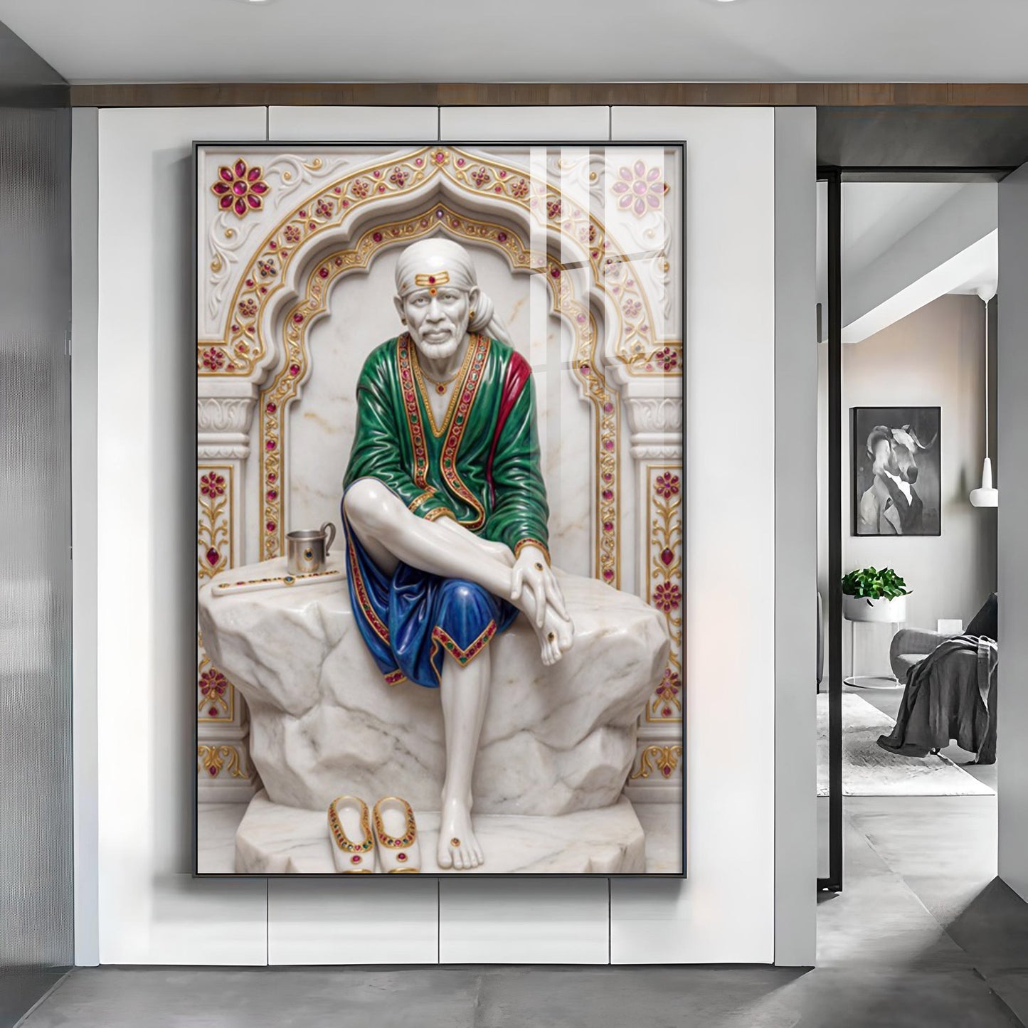Lord Sai Baba Glass Finish Vertical Wall Art