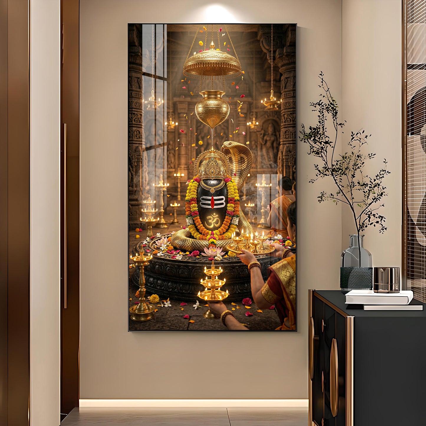 Jai Shiv Shankar Glass Finish Vertical Wall Art