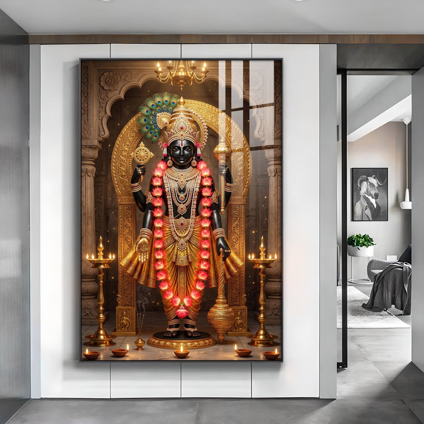 Hindu Deity Lord Venkateswara Glass Finish Vertical Wall Art