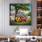 Radha Krishna With Cow Glass Finish Square Wall Art