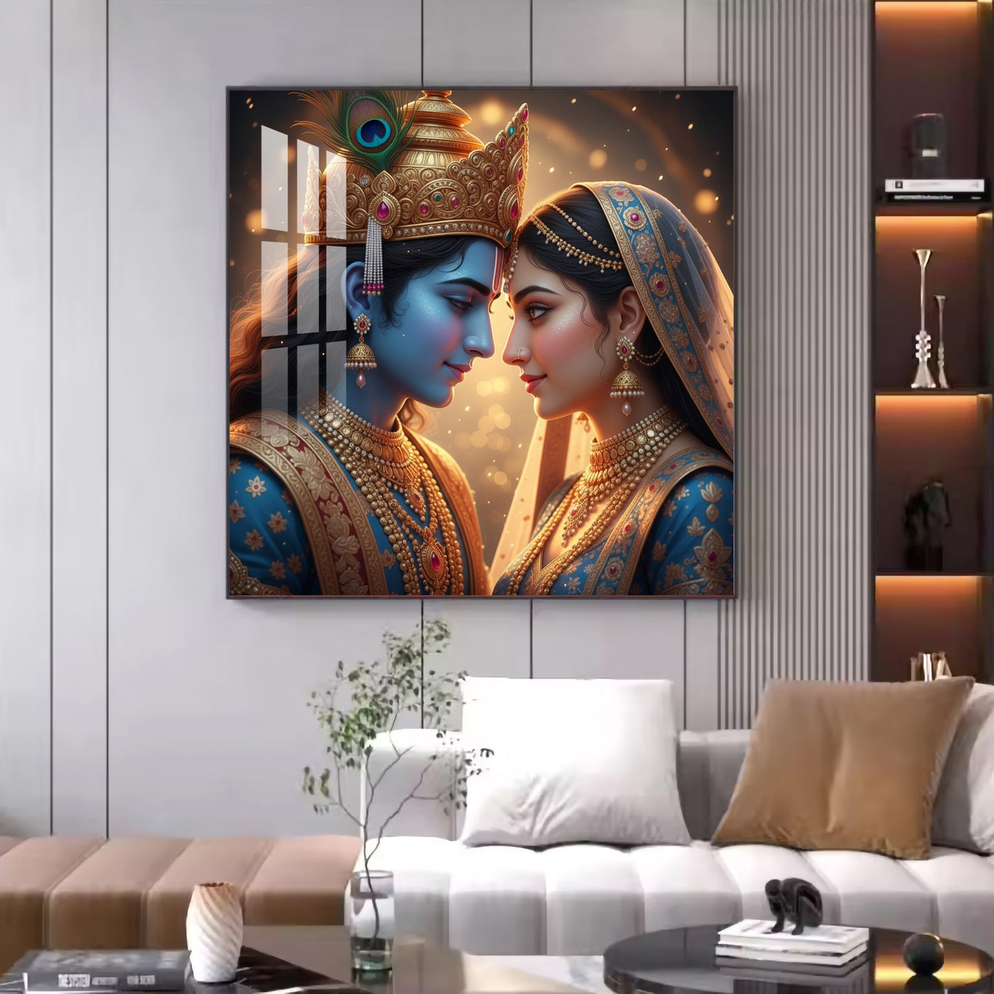 Divine Lord Radha and Krishna Glass Finish Square Wall Art