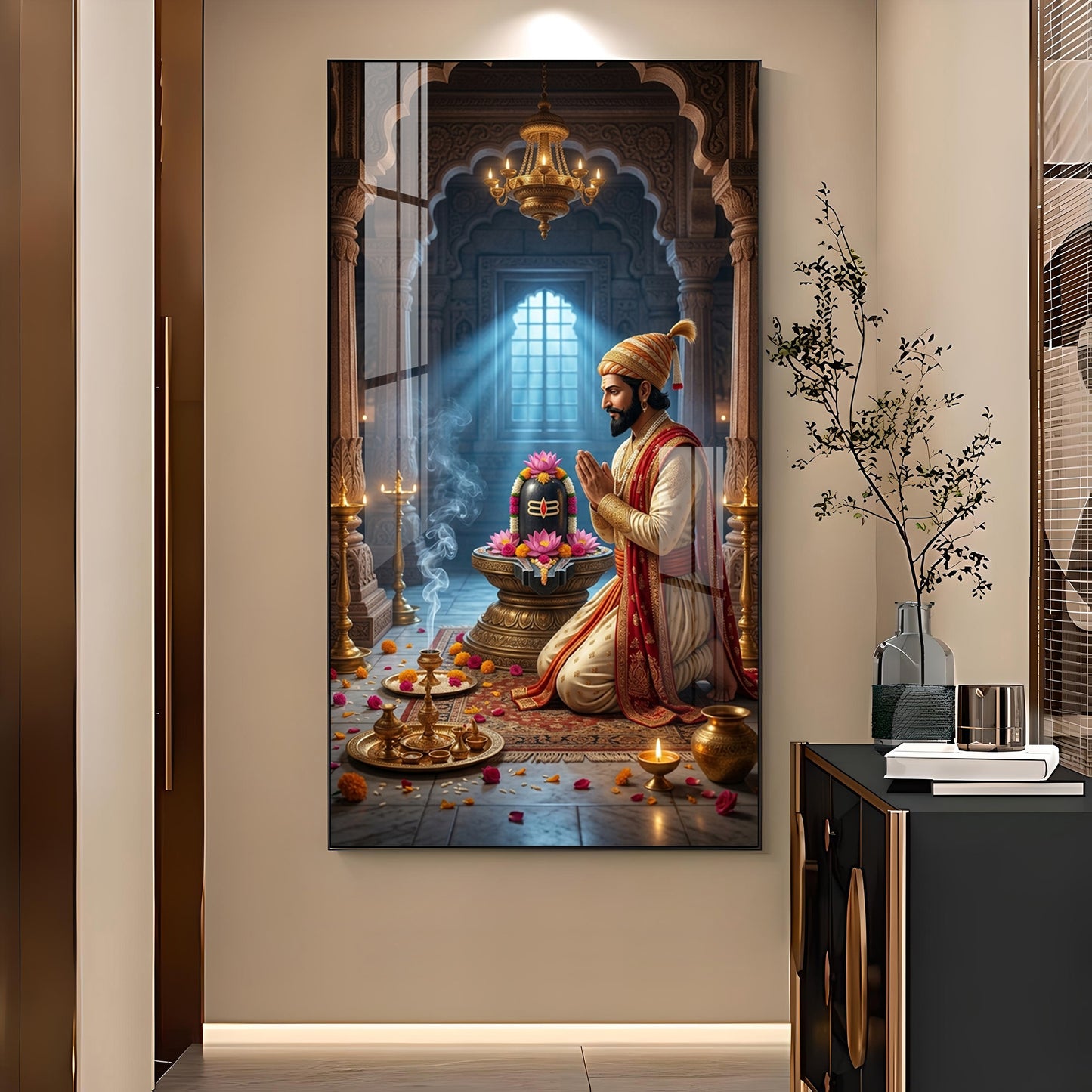 Chhatrapati Shivaji Maharaj WIth Lord Shiva Glass Finish Vertical Wall Art