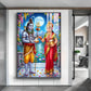Annapurna Devi Offering Food To Lord Shiva Glass Finish Vertical Wall Art