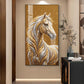 Horse In Gold & Silver Mane Glass Finish Vertical Wall Art