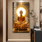 Meditating Gautam Buddha Glass Finish Vertical Wall Art