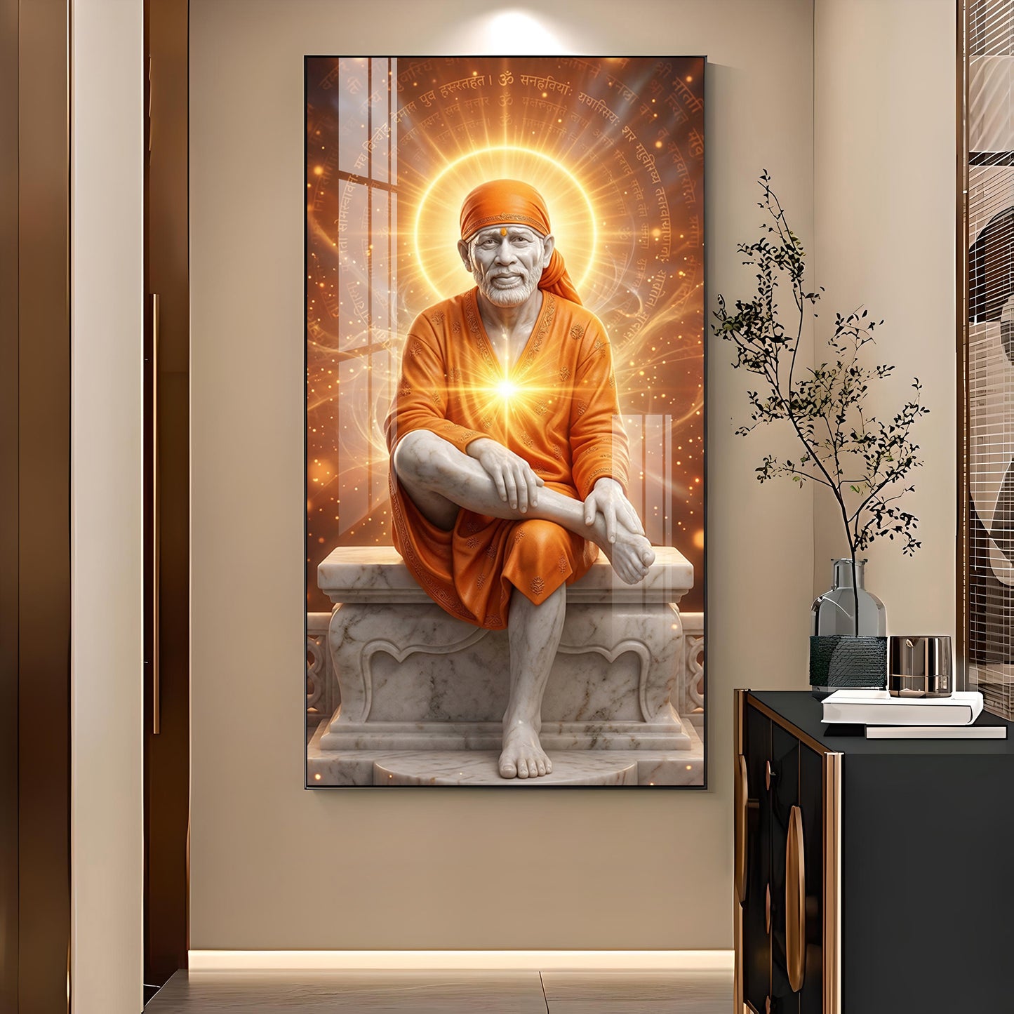 Sai Baba's Grace Glass Finish Vertical Wall Art