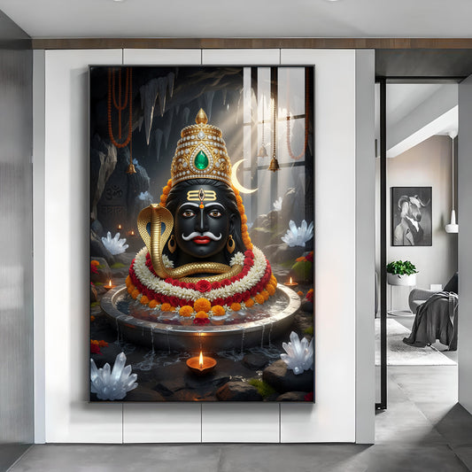 Lord Mahakal Glass Finish Vertical Wall Art