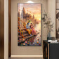 Radha Krishna On Ghat Glass Finish Vertical Wall Art