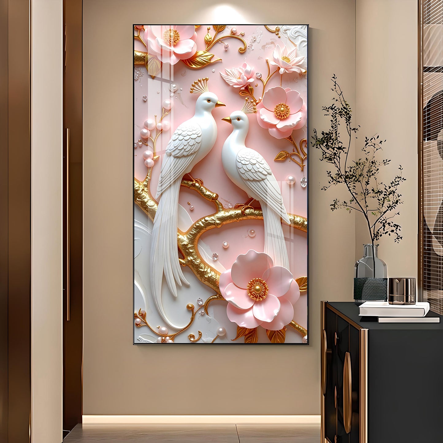 Whimsical Winged Pair Glass Finish Vertical Wall Art