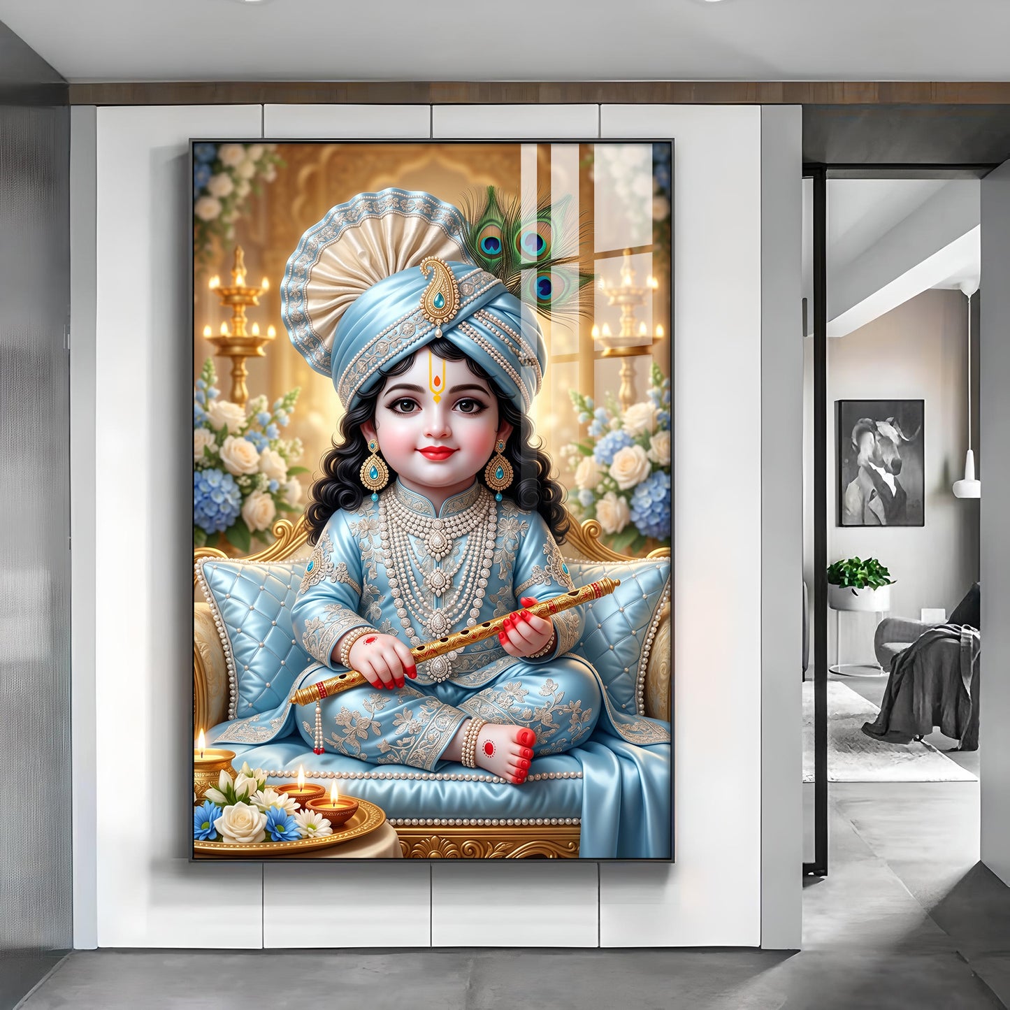Lord Bal Gopal Glass Finish Vertical Wall Art