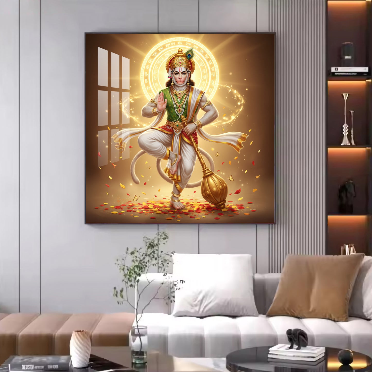 God Hanuman Ji Glass Finish Square Wall Art