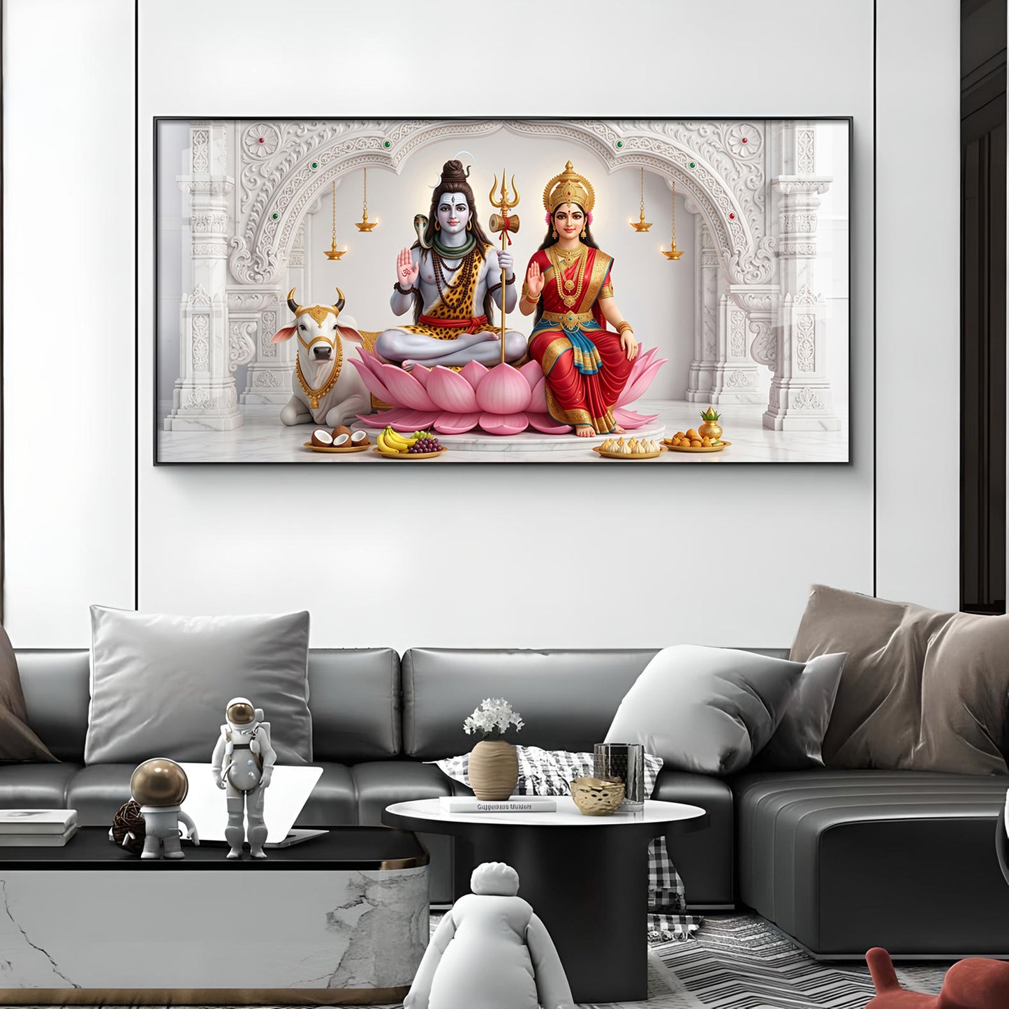 Lord Shiva & Goddess Parvati Glass Finish Horizontal Wall Art