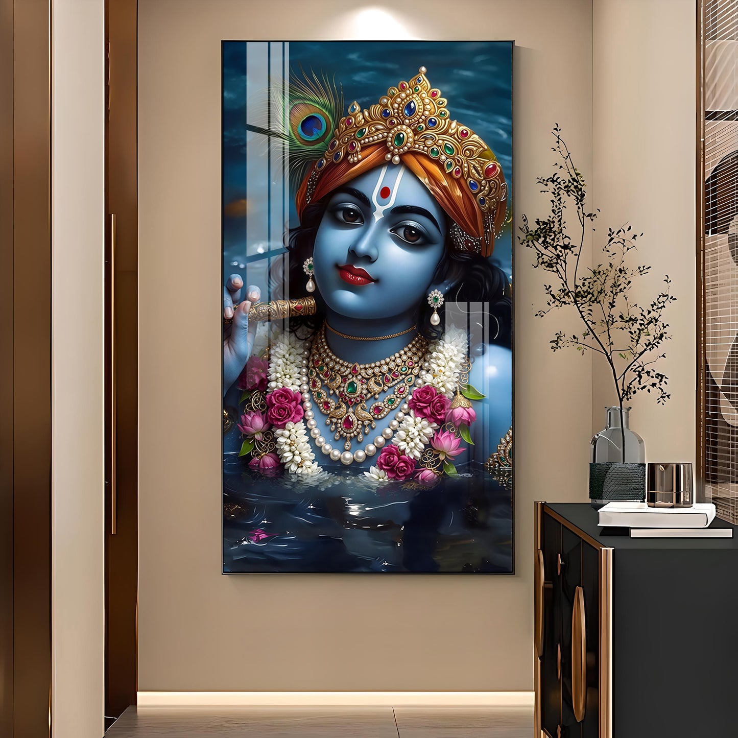 Shri Banke Bihari Glass Finish Vertical Wall Art