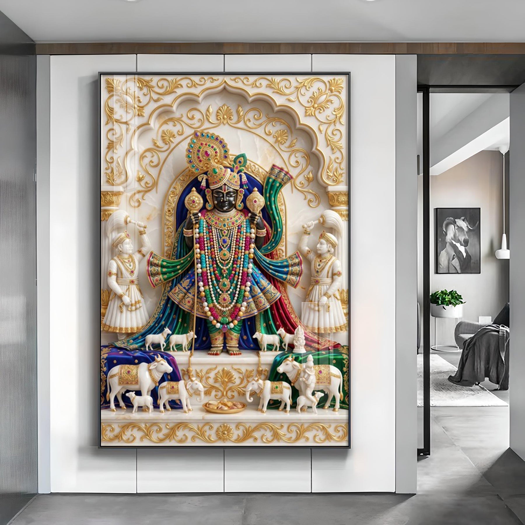 God Shrinathji Glass Finish Vertical Wall Art