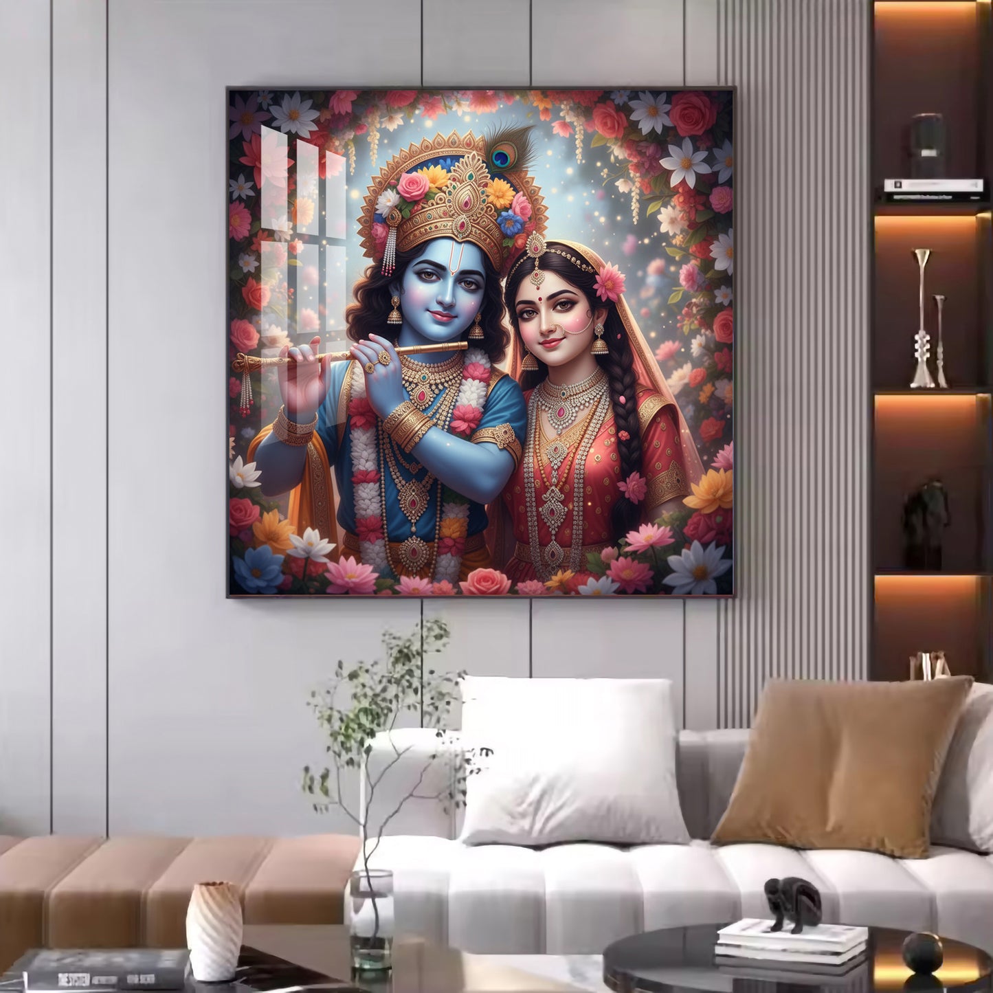 Divine Shri Radha Krishna Glass Finish Square Wall Art