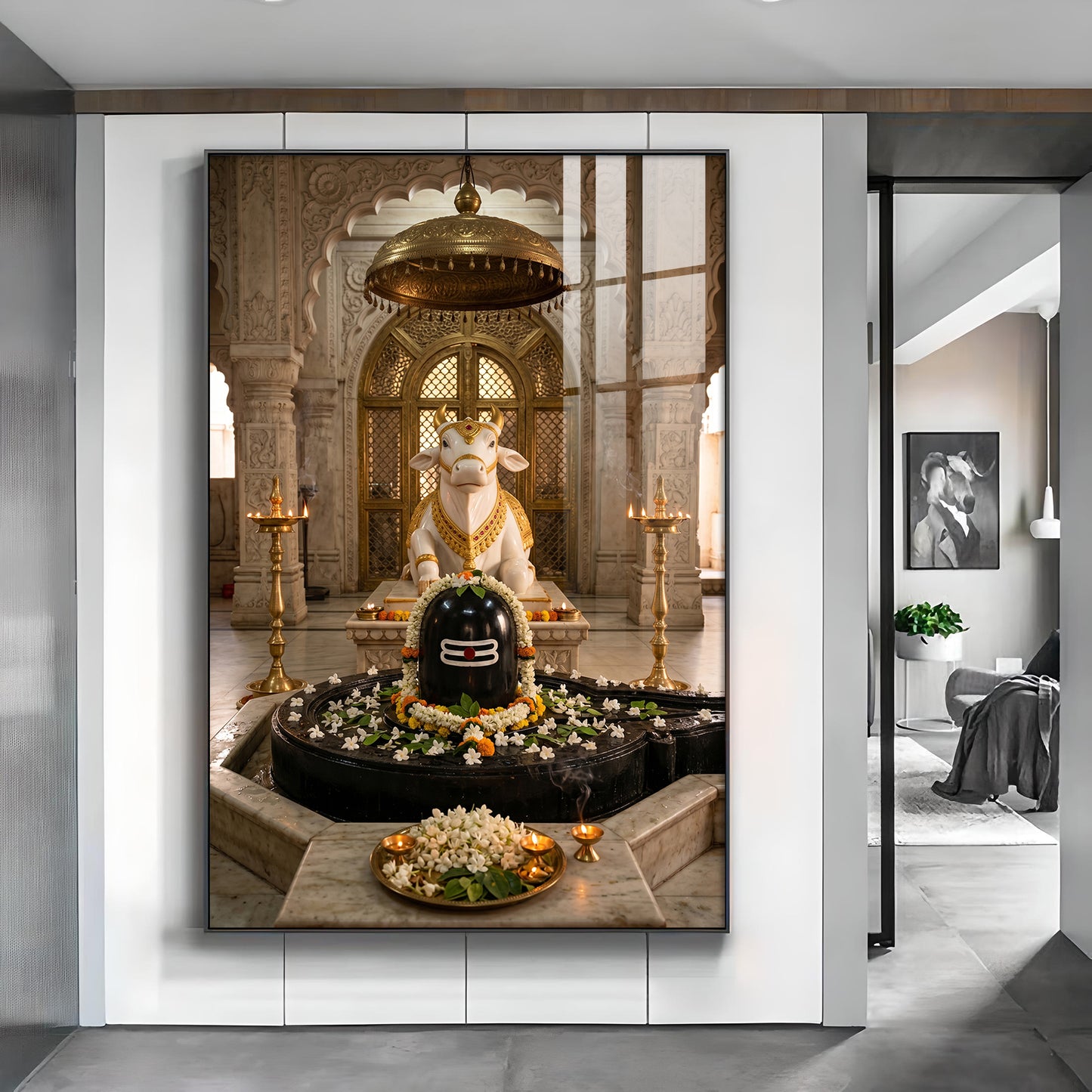 Hindu God Shiva Lingam Glass Finish Vertical Wall Art