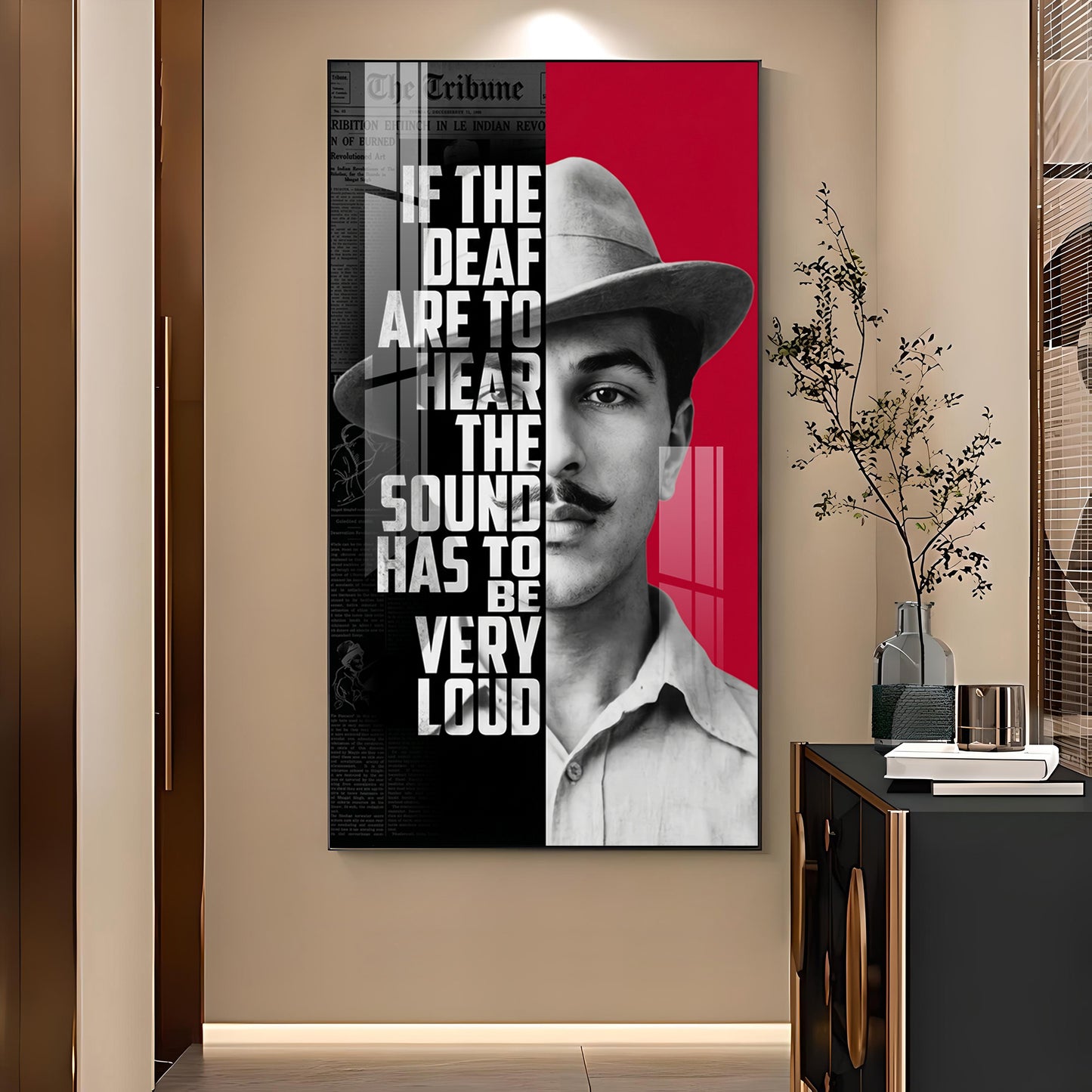 Bhagat Singh Glass Finish Vertical Wall Art