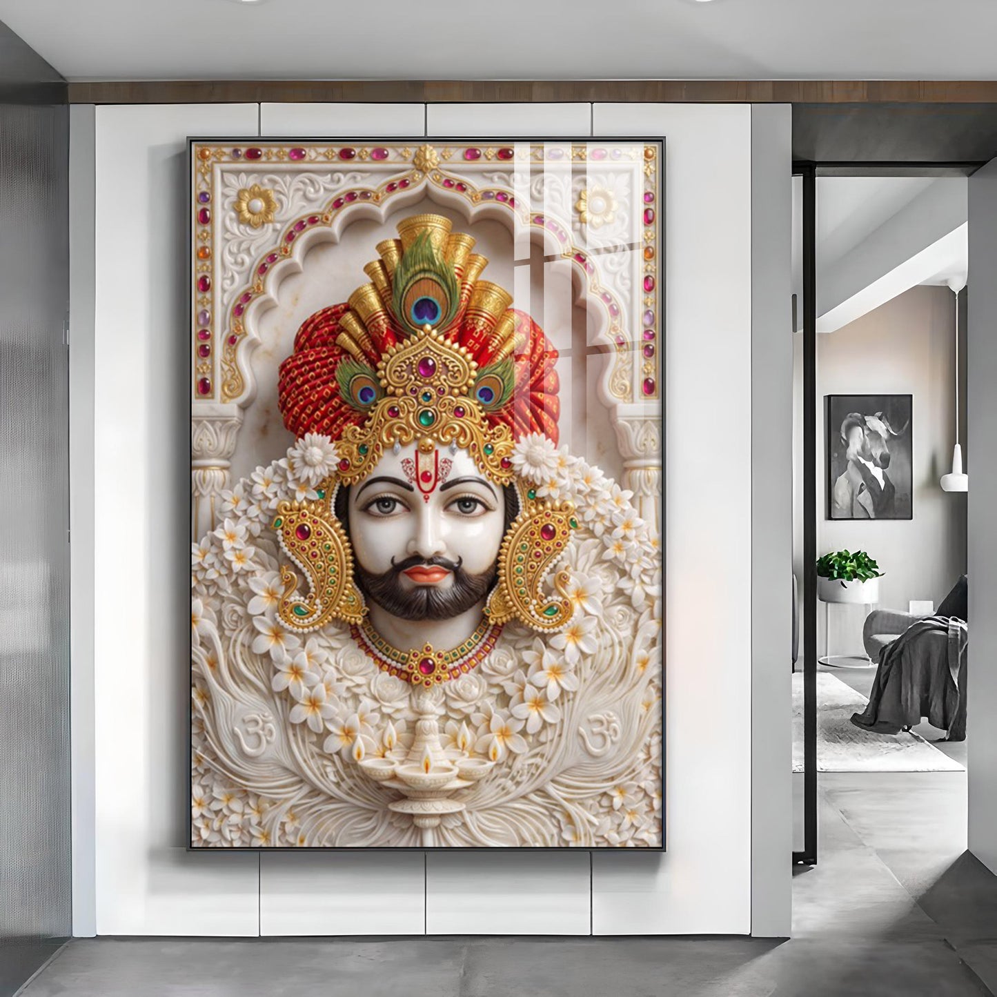 Khatu Shyam Ji Glass Finish Vertical Wall Art