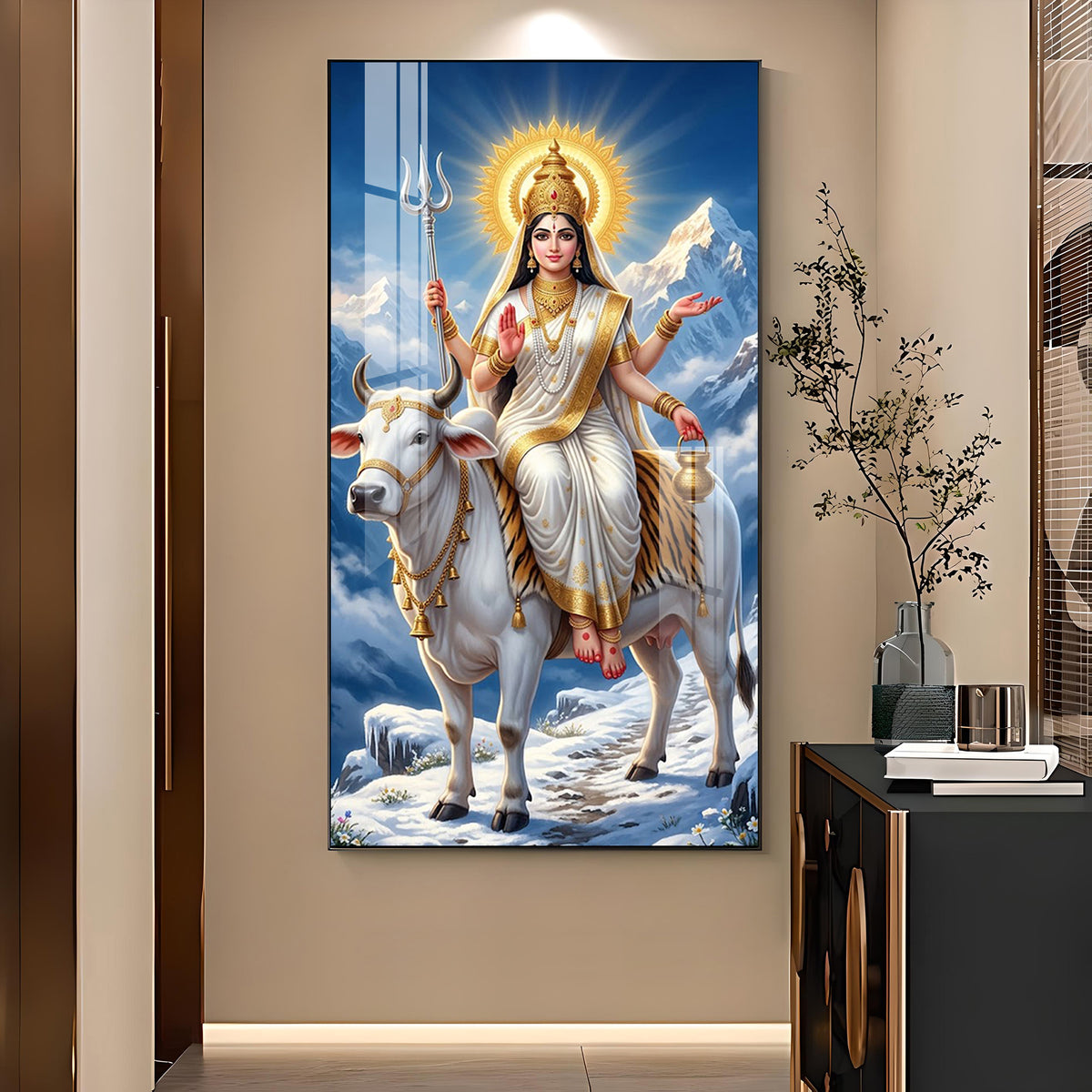 Divine Maa Shailputri Glass Finish Vertical Wall Art