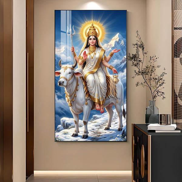 Divine Maa Shailputri Glass Finish Vertical Wall Art