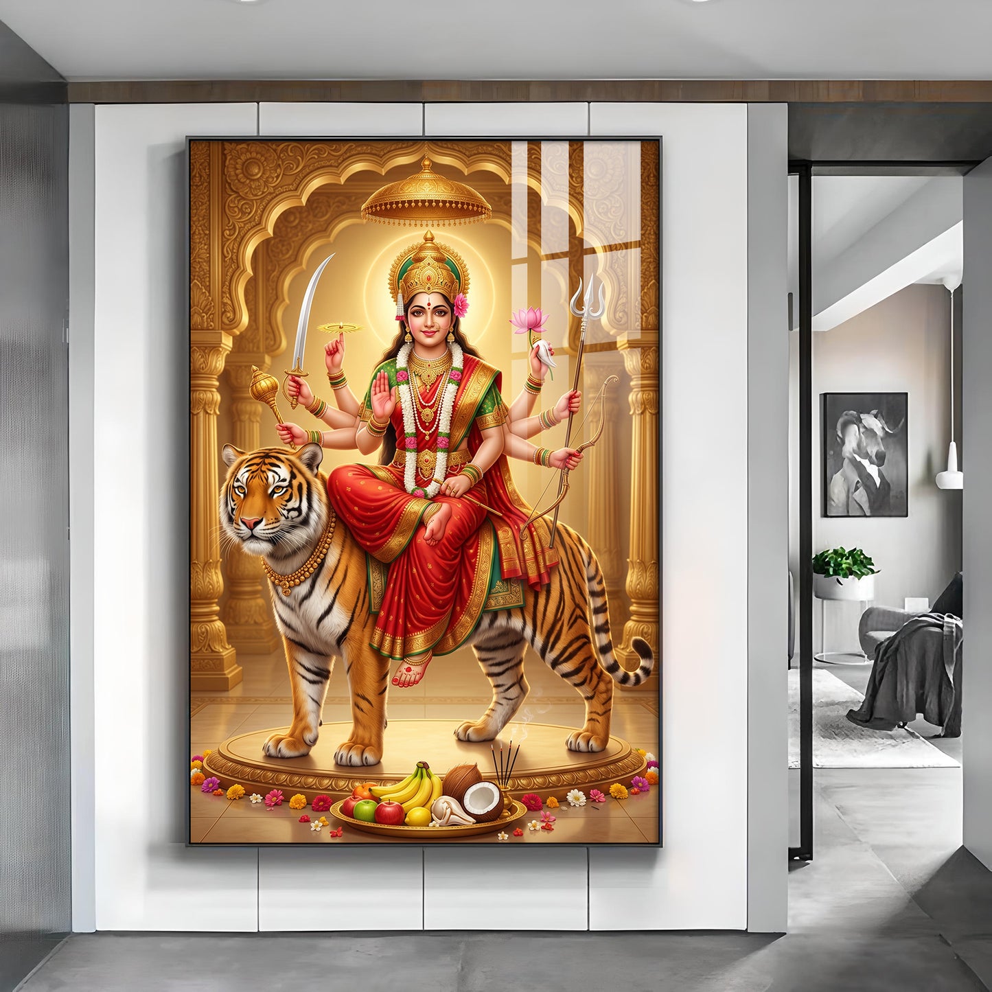 Sherawali Maa Glass Finish Vertical Wall Art