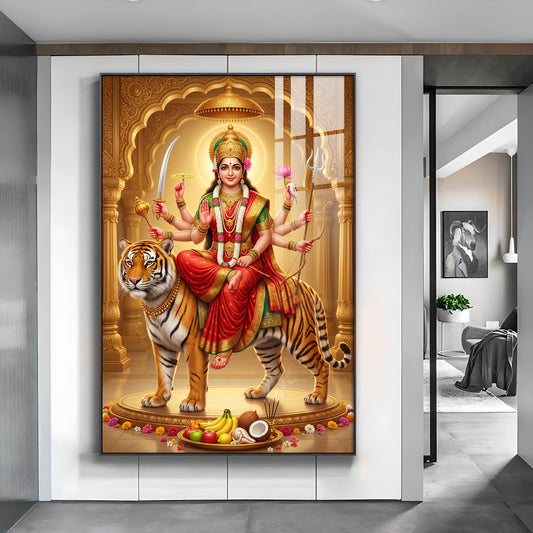 Sherawali Maa Glass Finish Vertical Wall Art