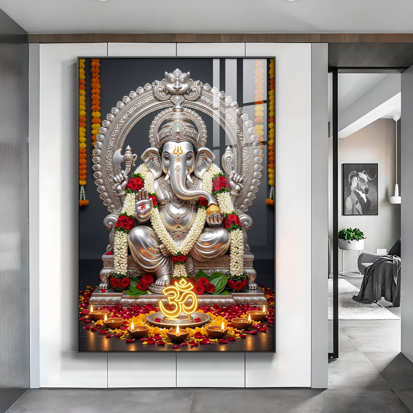 Hindu Deity Lord Ganesha Glass Finish Vertical Wall Art