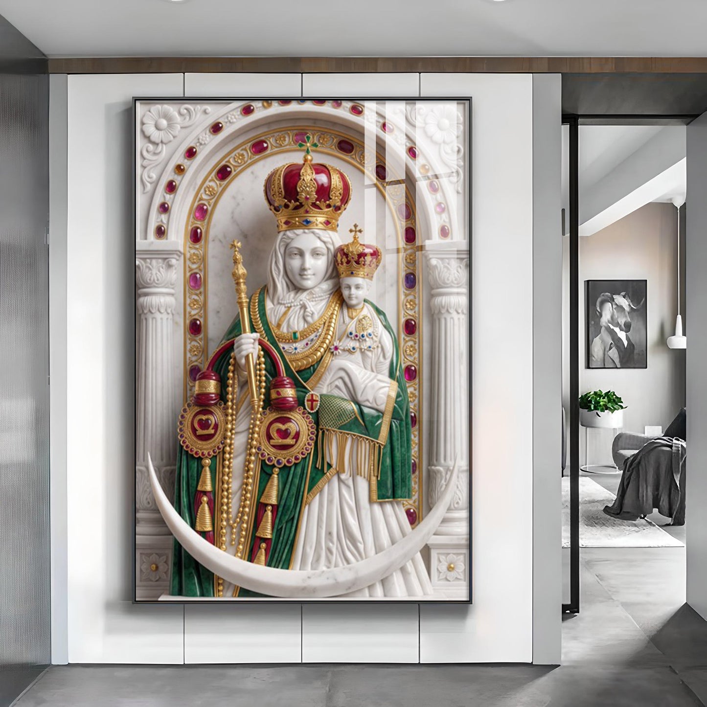 Velankanni Mother Mary Glass Finish Vertical Wall Art