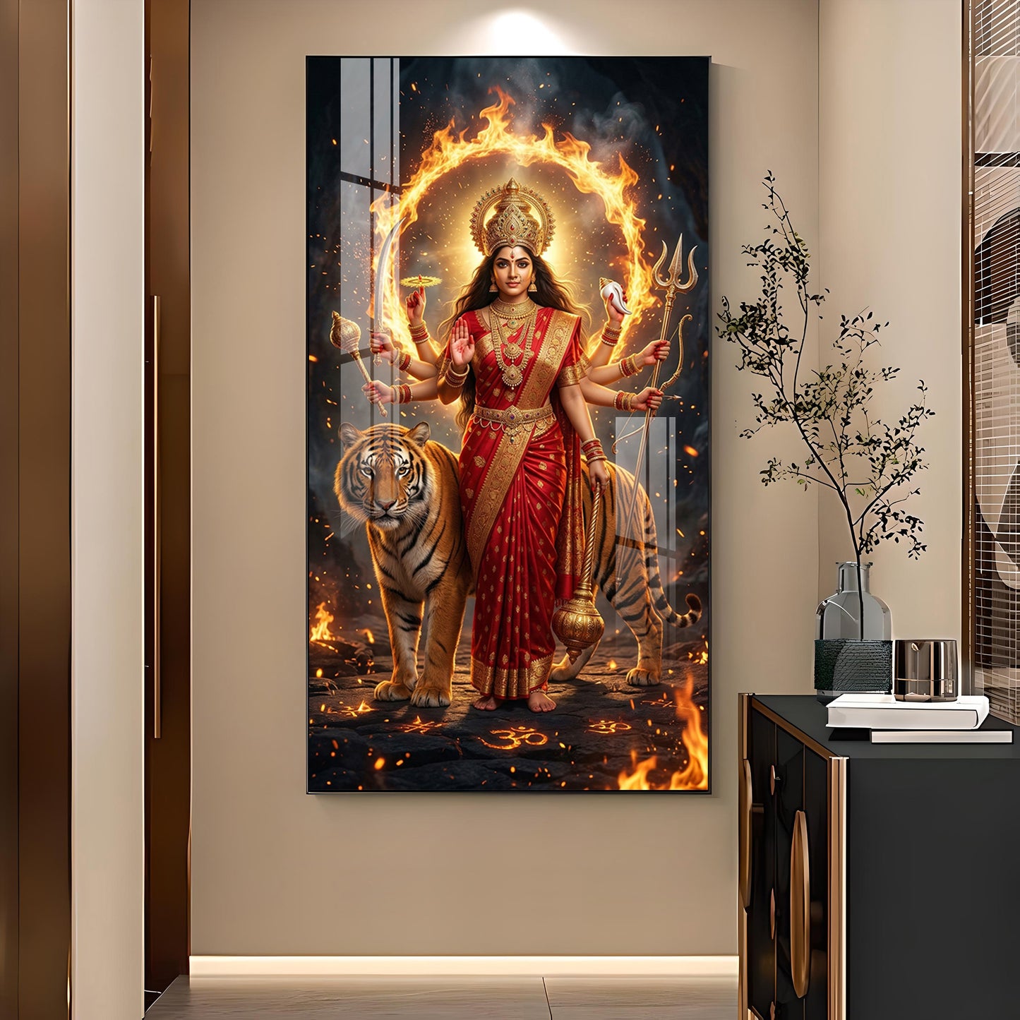 Divine Maa Durga Glass Finish Vertical Wall Art
