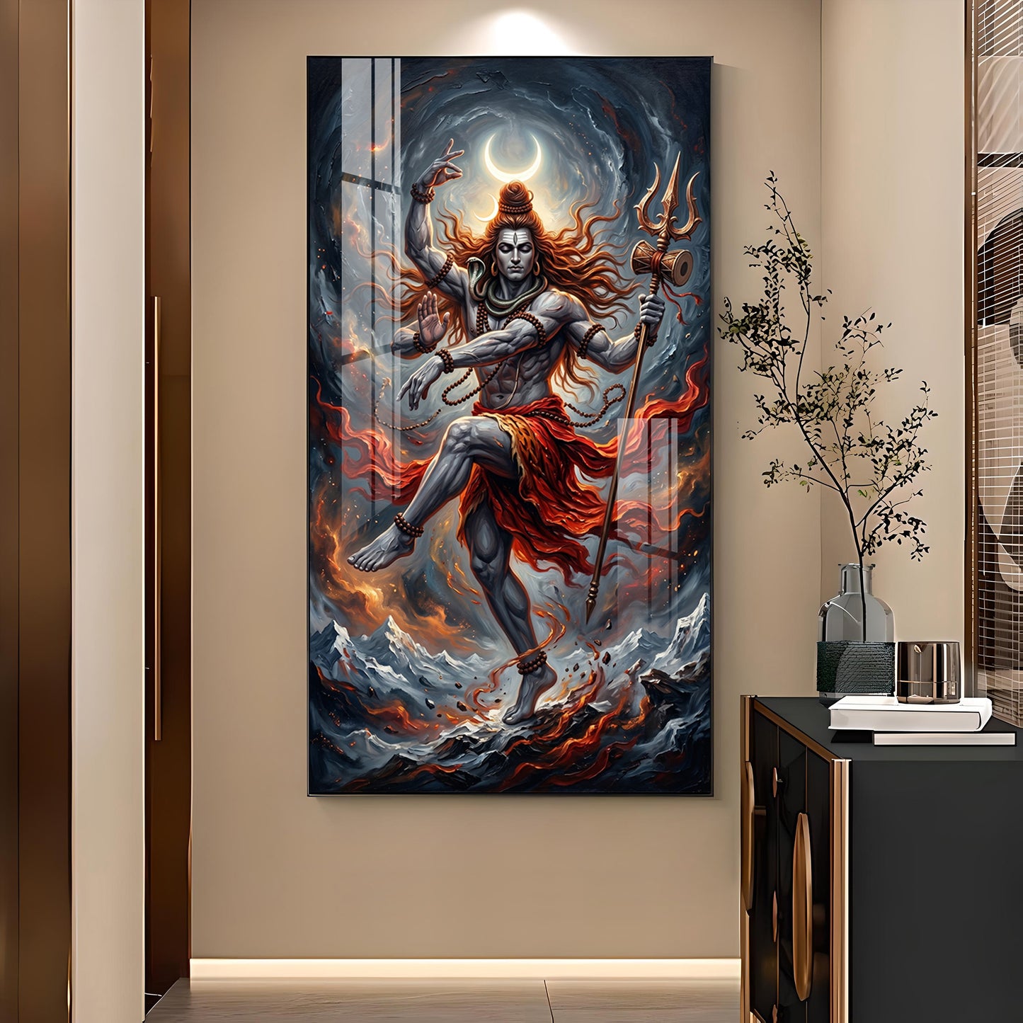 Shiv Sadhana Glass Finish Vertical Wall Art