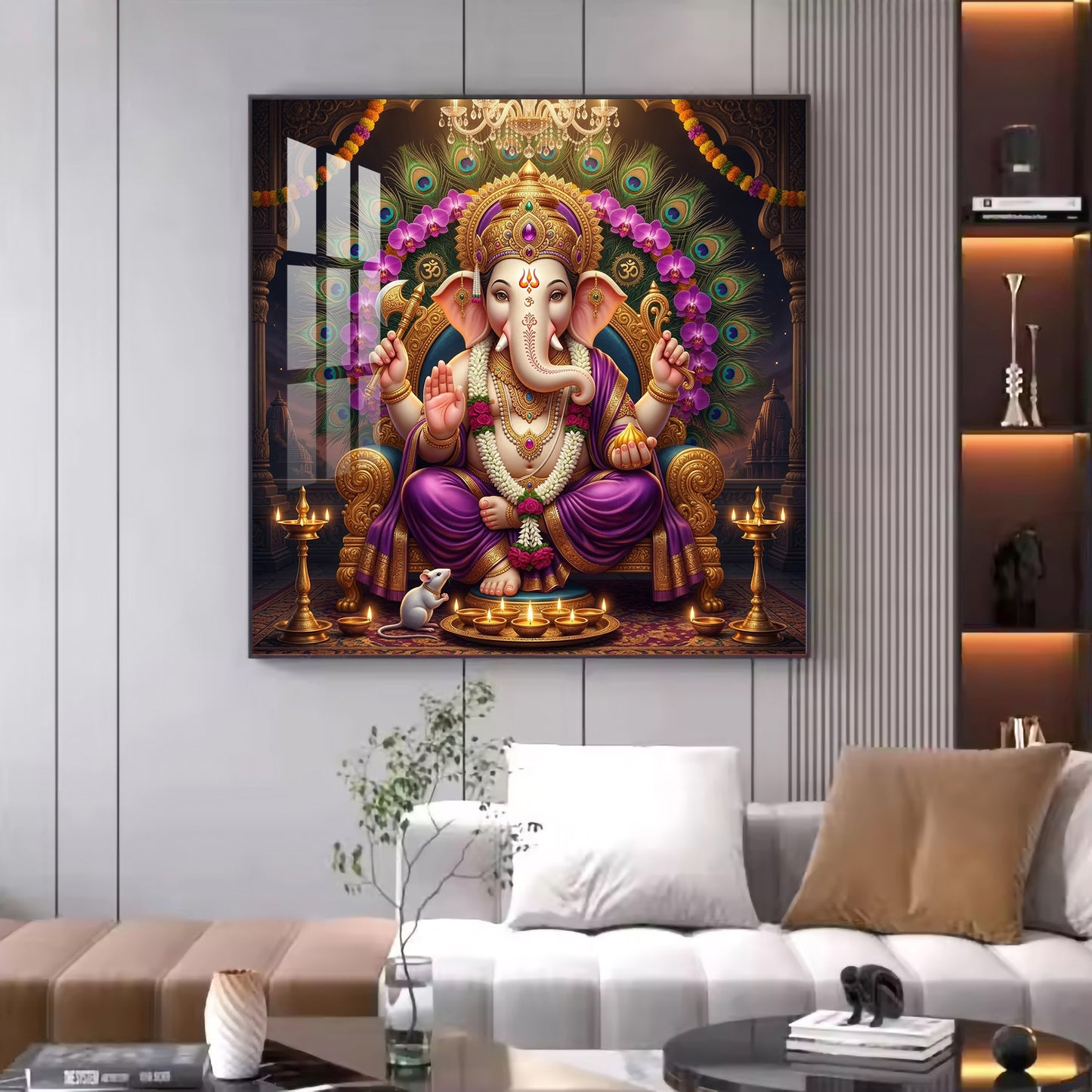 Shree Ganesha ji Glass Finish Square Wall Art