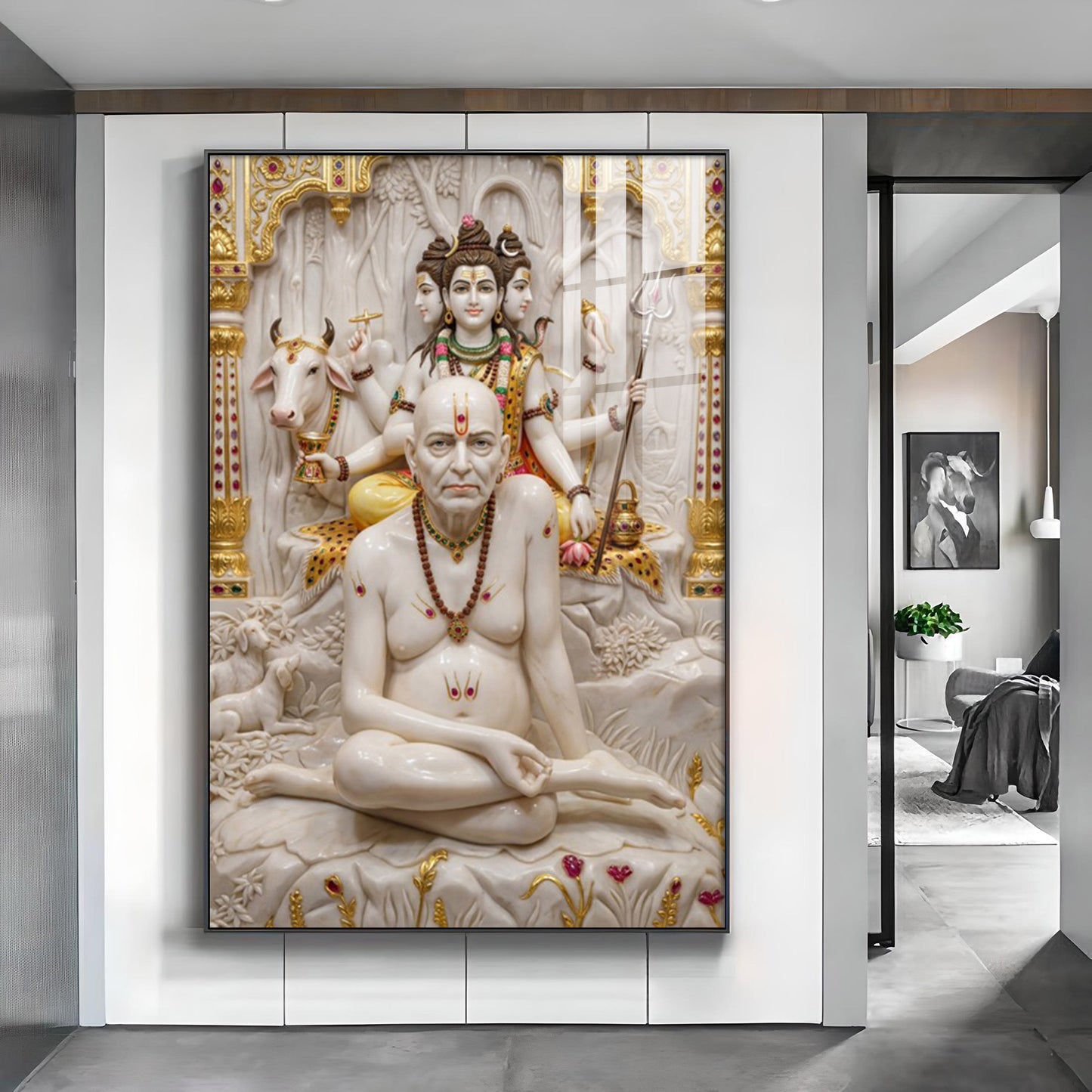 Swami Samarth Glass Finish Vertical Wall Art