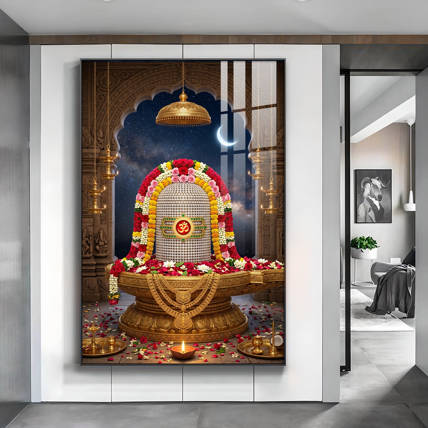 Lord Shiva Lingam Glass Finish Vertical Wall Art